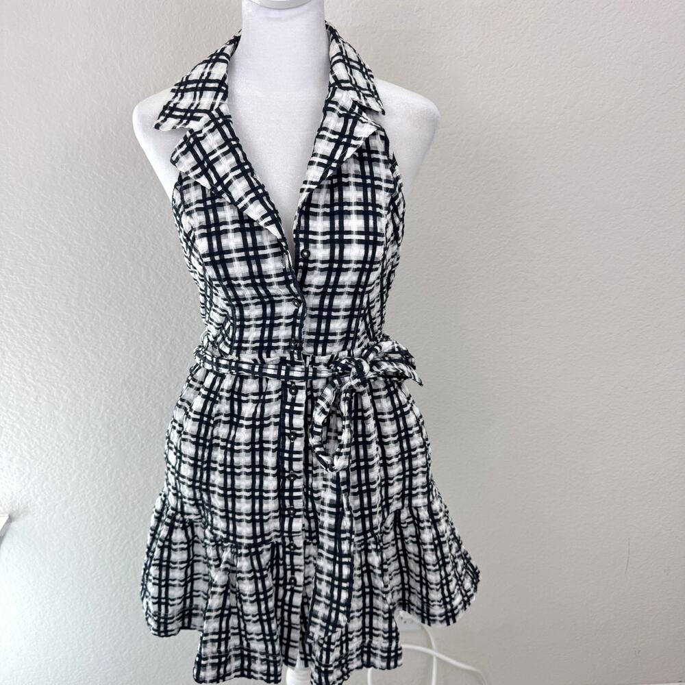 Anthro Maeve Womens Plaid Mini Shirt Dress Size 2 Summer Cotton Blend Black